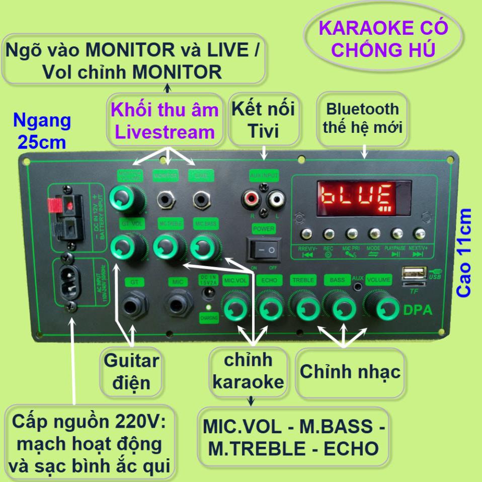 Mạch loa kéo MD9840 150 thu âm LIVESTREAM - DSP lập trình chống hú, chỉnh Bass Treble Micro, nguồn xung 220V