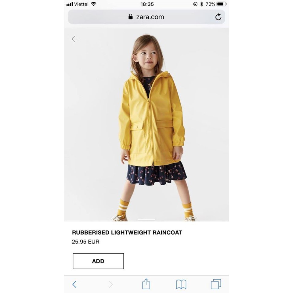 Áo khoác vàng raincoat BG Z.A.R.A