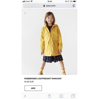 Áo khoác vàng raincoat BG Z.A.R.A