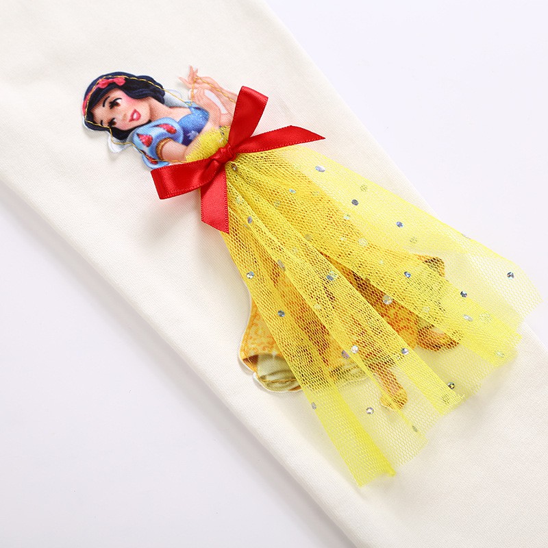 Quần Legging Cotton Màu Trắng In Hình Công Chúa Bạch Tuyết Belle Sophia Aisha Thời Trang Xuân Thu Cho Bé Gái