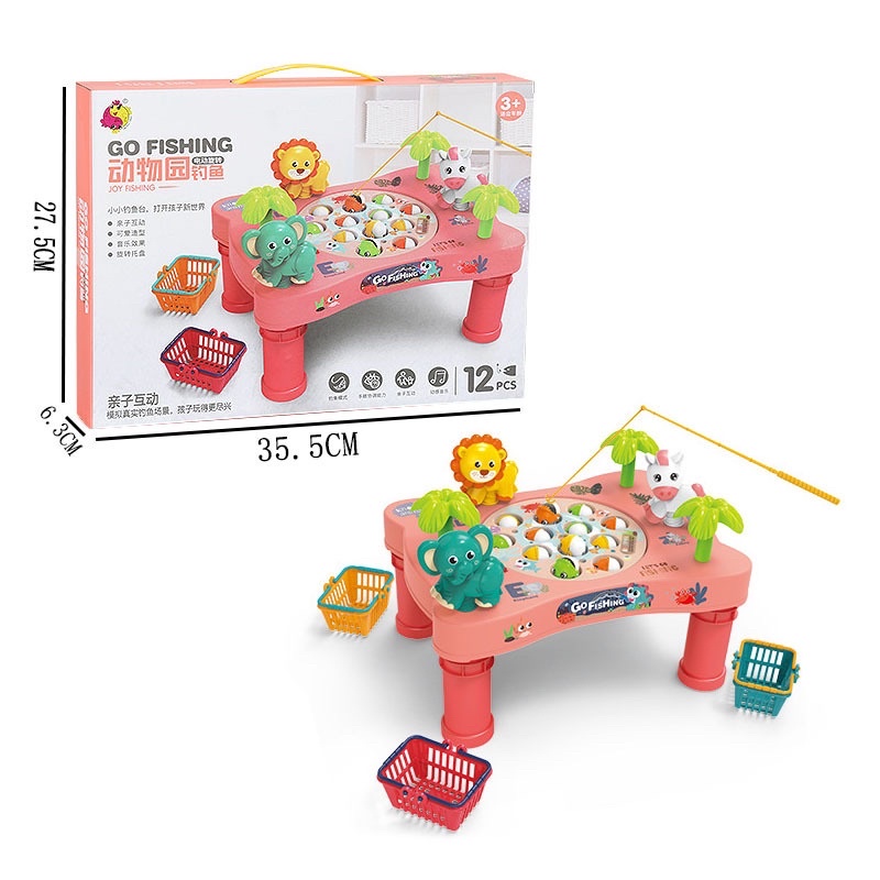 Bộ đồ chơi câu cá cao cấp cho bé -fishing toys-có nhạc-rừng xanh chạy pin-giỏ đựng cá