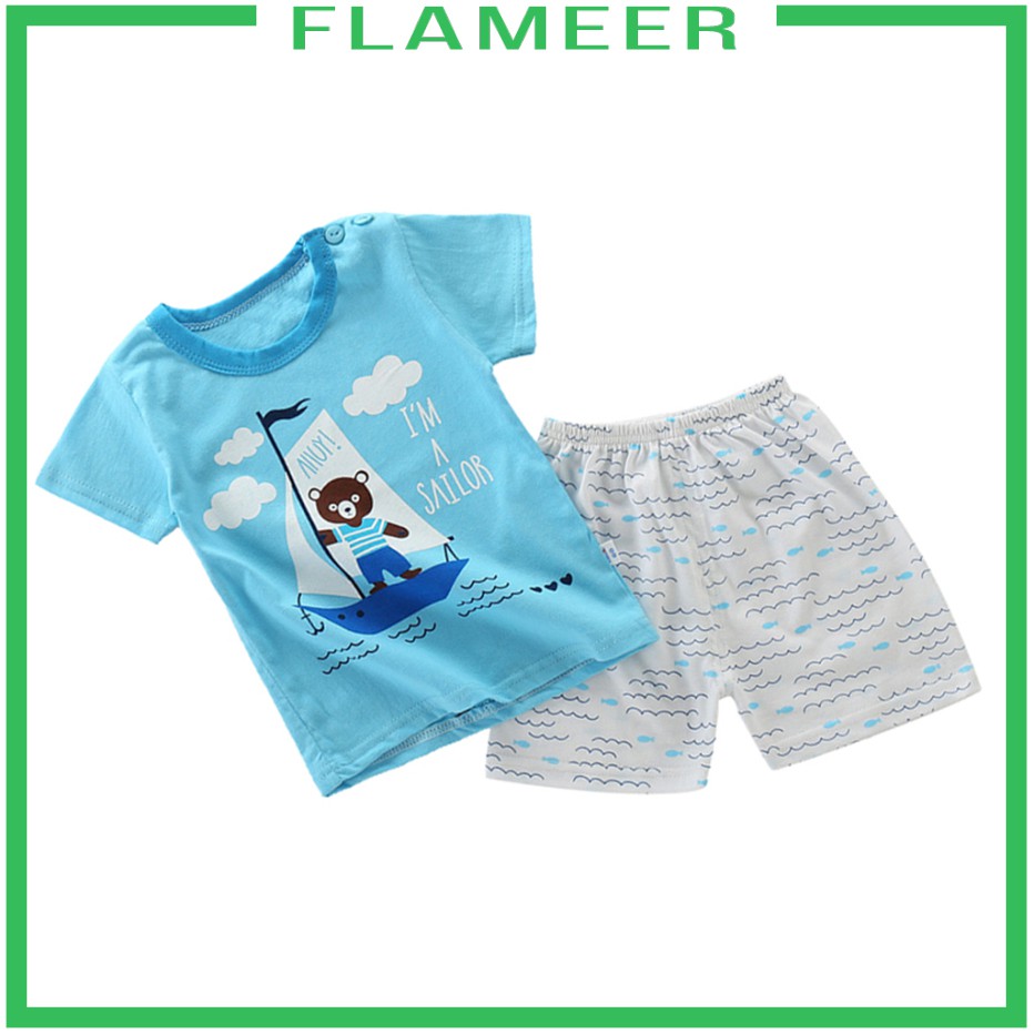 [FLAMEER] Toddler Kid Baby Short Sleeve T-shirt Pants 2PCS Outfit Clothes Summer