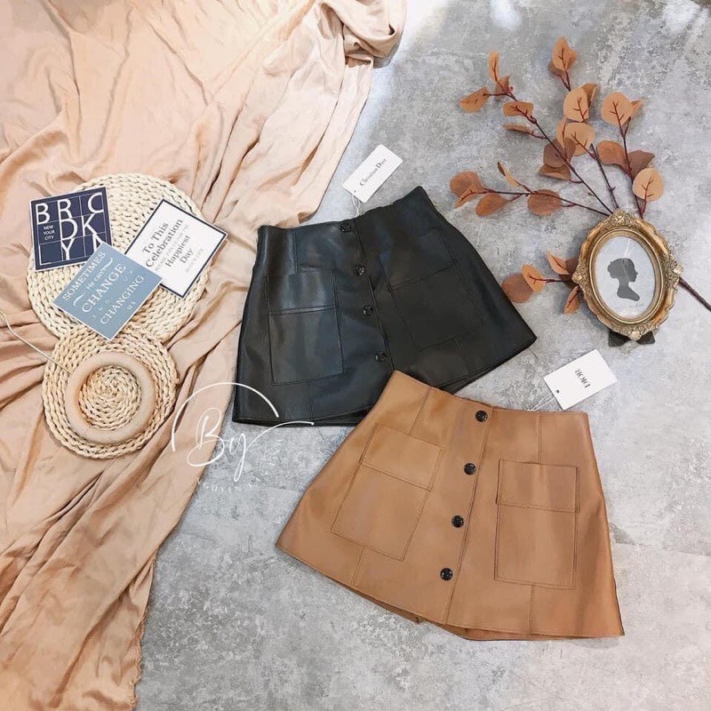 Chân váy da 2 nắp túi (110k)