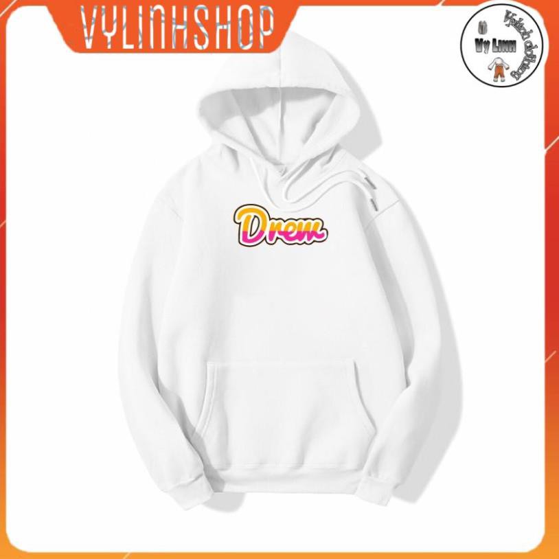 Áo nỉ hoodie màu trắng hình mặt cười Drw form suông rộng unisex cho nam nữ, chất nỉ bông 2 màu đen trắng