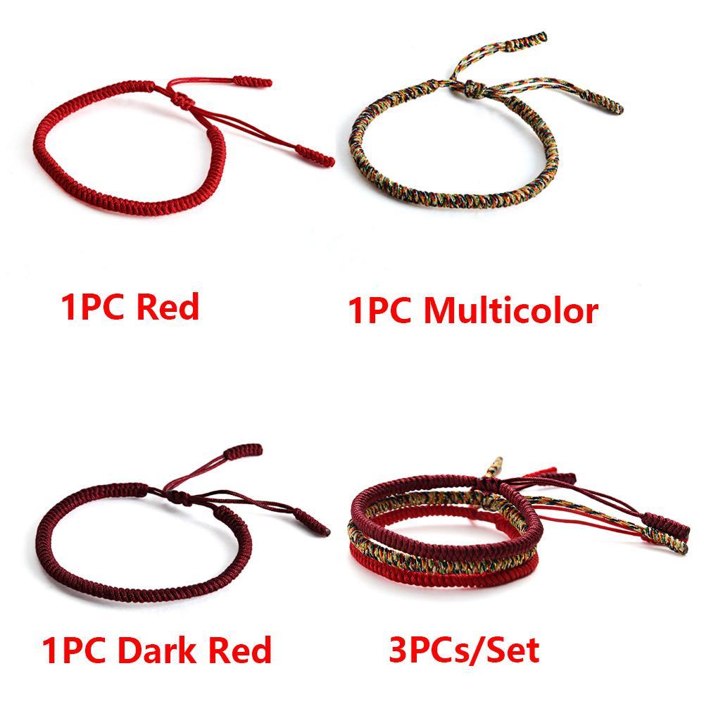 EUCA Set 1 / 3 Vòng Tay Bện Dây Handmade Màu Đỏ Phong Cách Phật Giáo