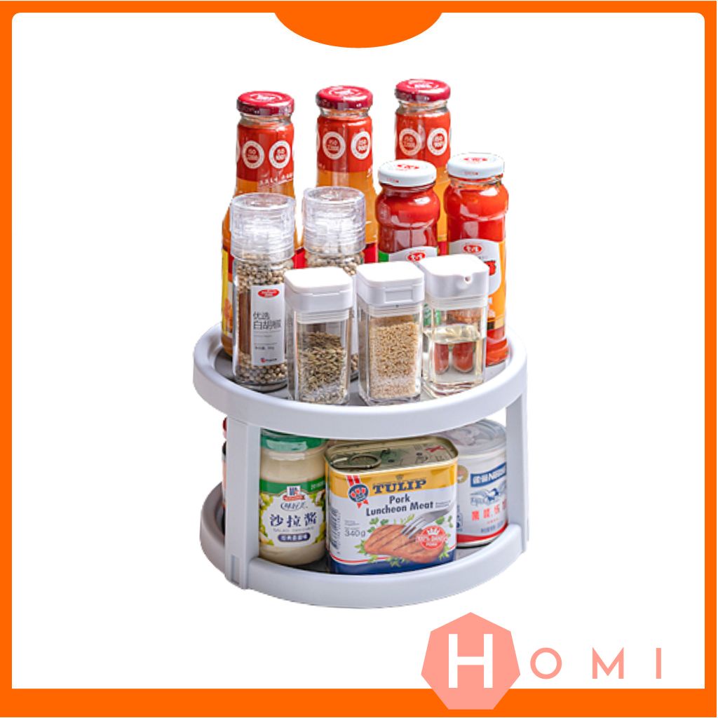 Kệ đựng gia vị 2 Tầng [LOẠI 1], Khay Xoay 360 Tiết Kiệm Không Gian, Khay Đựng Mỹ Phẩm, Hũ Gia Vị, Lọ Gia Vị - Dhomi