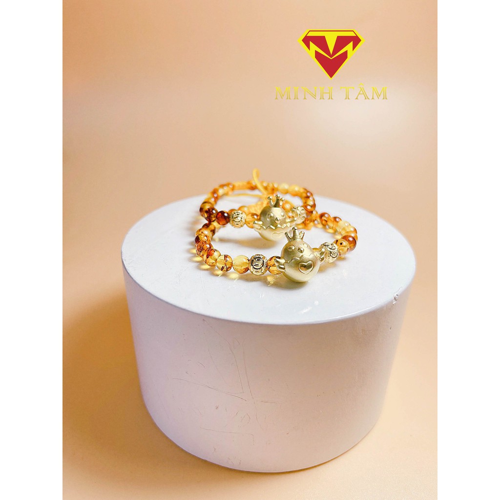 Vòng tay hổ phách con giáp Mèo xi vàng cho bé,Vòng hổ ph.ách con giáp bạc cho bé-Minh Tâm Jewelry