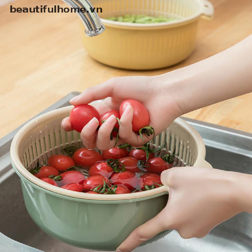 Rổ Rửa Rau Củ Quả Hai Lớp Có Thể Tháo Rời Tiện Lợi