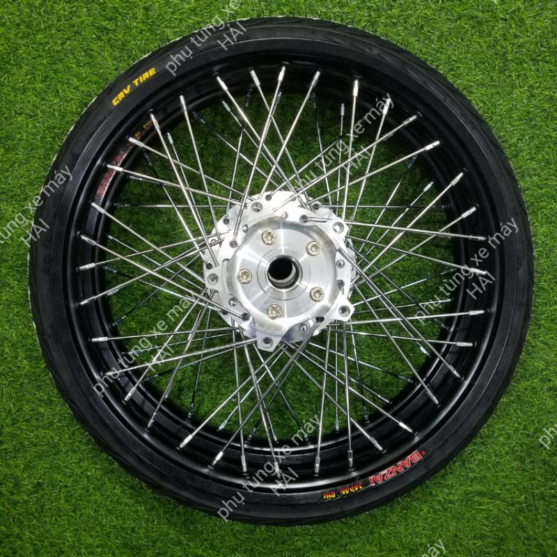 Bánh căm Exciter 150 niềng nhôm thái đen đùm mạ crom kèm đĩa trước sau lắp như zin không cần chế msp 0077