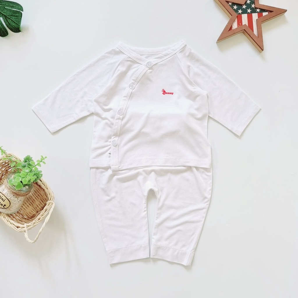 Bộ sơ sinh Kwoo, Bộ thun lạnh dài tay cho bé cúc chéo quần đáp đũng Quần áo sơ sinh bé gái bé trai Thị Nắng Store
