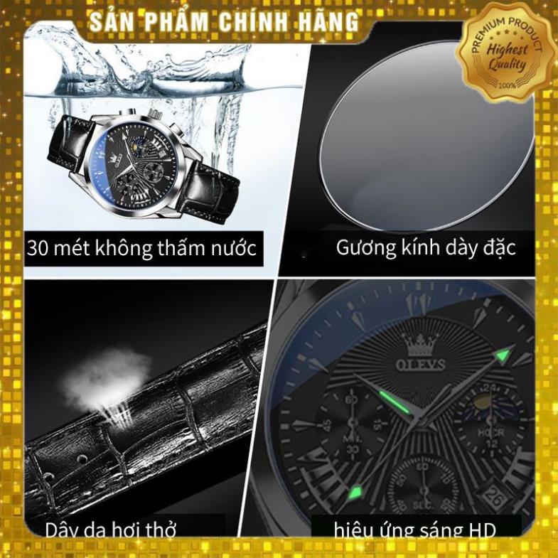 Đồng hồ nam chính hãng OLEVS 2876 dây da bò chống vô nước sâu hiệu ứng phát sáng