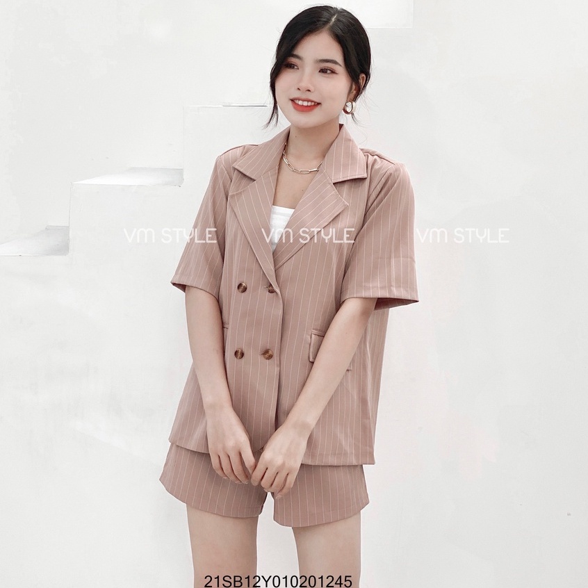 Set vest kẻ sọc tay ngắn + quần đùi thời trang ulzzang Hàn Quốc Fmstyle Saigon 21SB12Y010201 | BigBuy360 - bigbuy360.vn