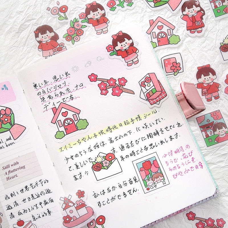 Set 40 sticker dán bé gái trang trí sổ dễ thương