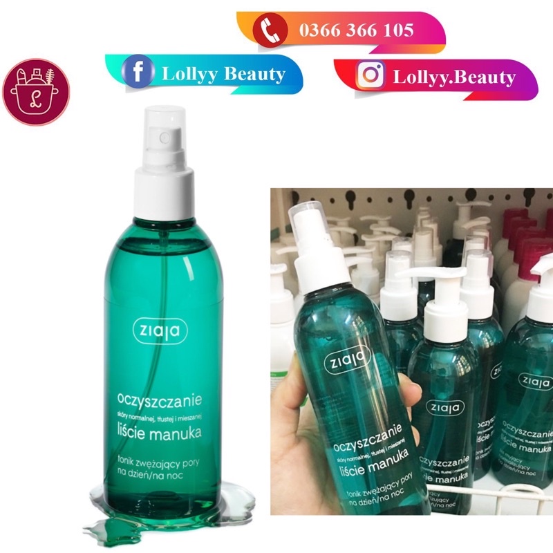 Nước hoa hồng xịt khoáng se khít lỗ chân lông làm sạch da kiềm dầu dưỡng ẩm Manuka Tree Face Toner ZIAJA 200ml