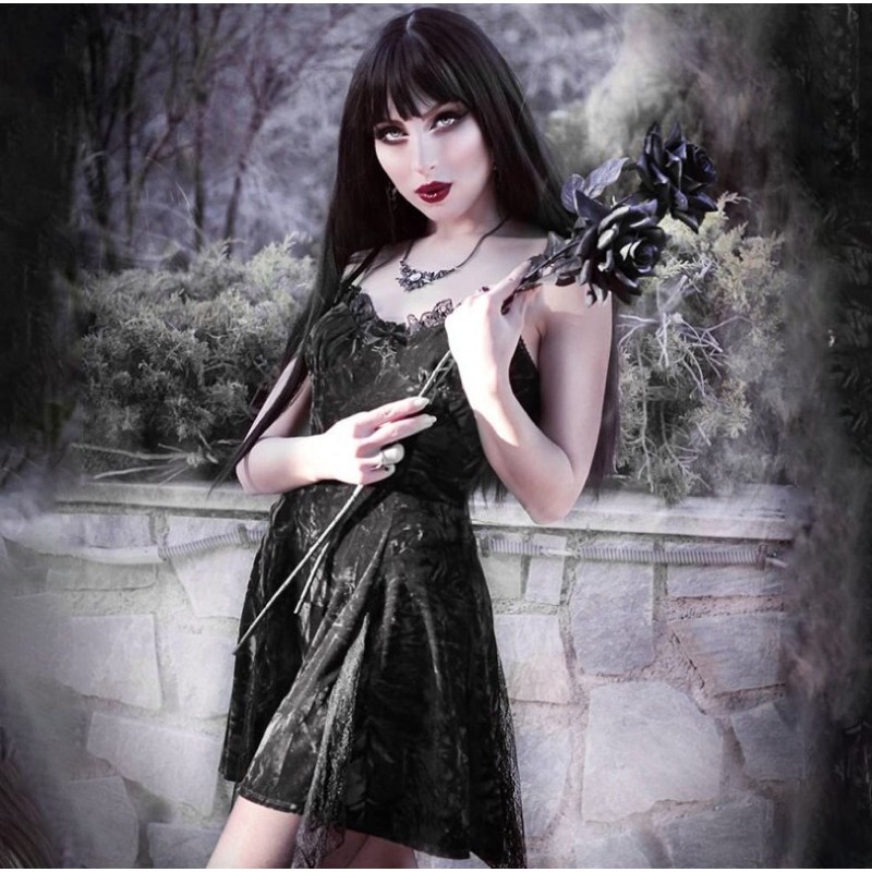 [ XxholicC ] - đầm gothic 2 dây nhung phối ren