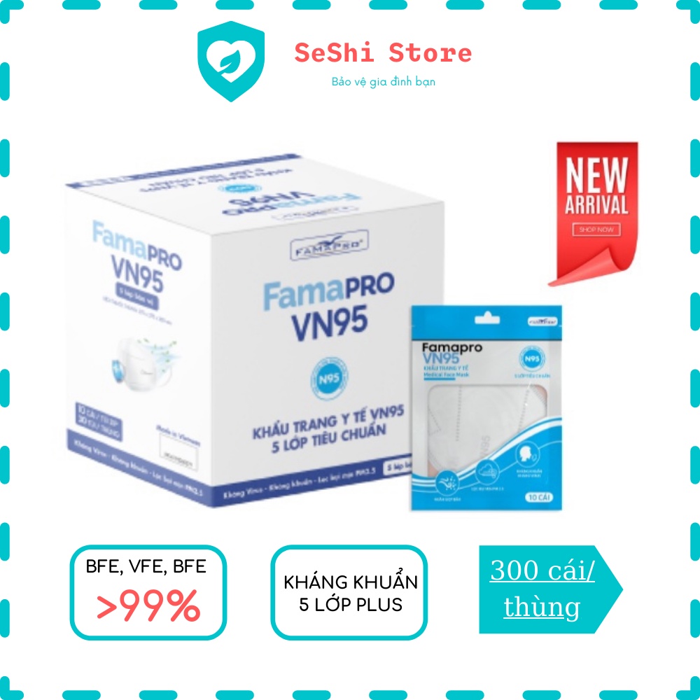 THÙNG 300 CÁI VN95 5 LỚP Khẩu trang y tế VN95 kháng khuẩn 5 lớp Famapro 30 Túi 10 cái
