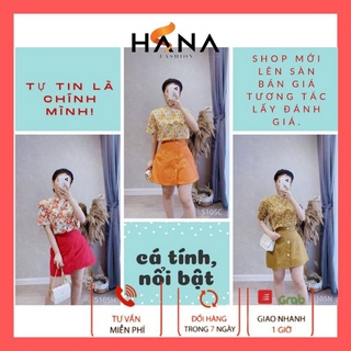 Set chân váy chữ a cạp cao, áo sơ mi thô hoa thiết kế hana s105n