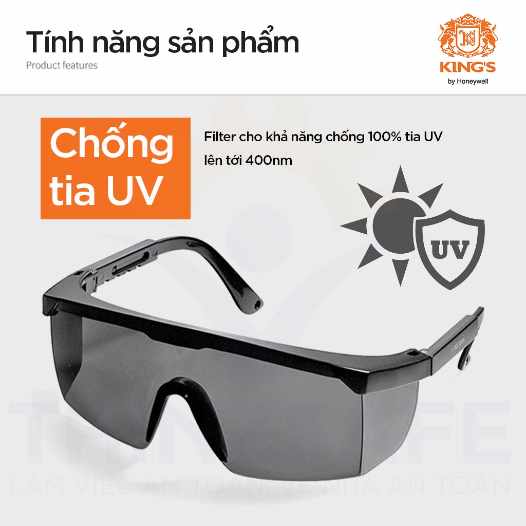 Kính bảo hộ giá rẻ King's Thinksafe, bảo vệ mắt chống bụi đi đường, chắn gió, chống tia uv, thể thao, kính bảo vệ KY152