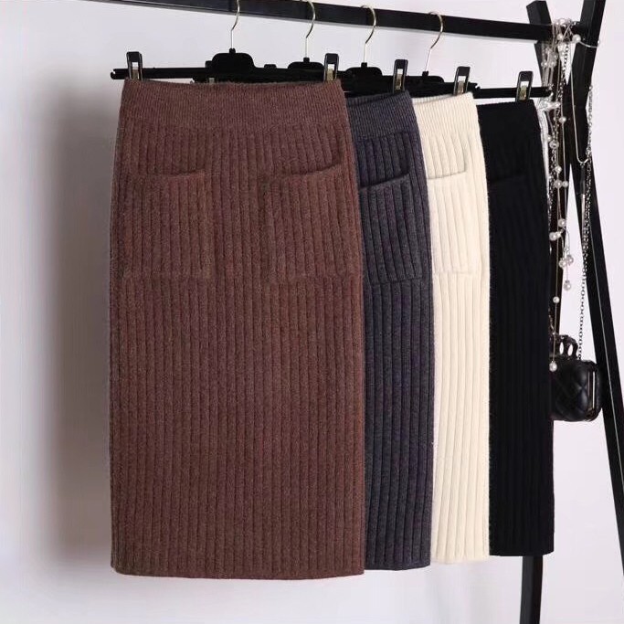 Chân váy len tăm midi dáng dài xẻ 2 túi 8181 2H02