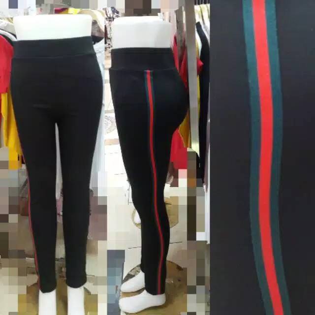 Đen Quần Legging Nữ Kẻ Sọc Hai Bên