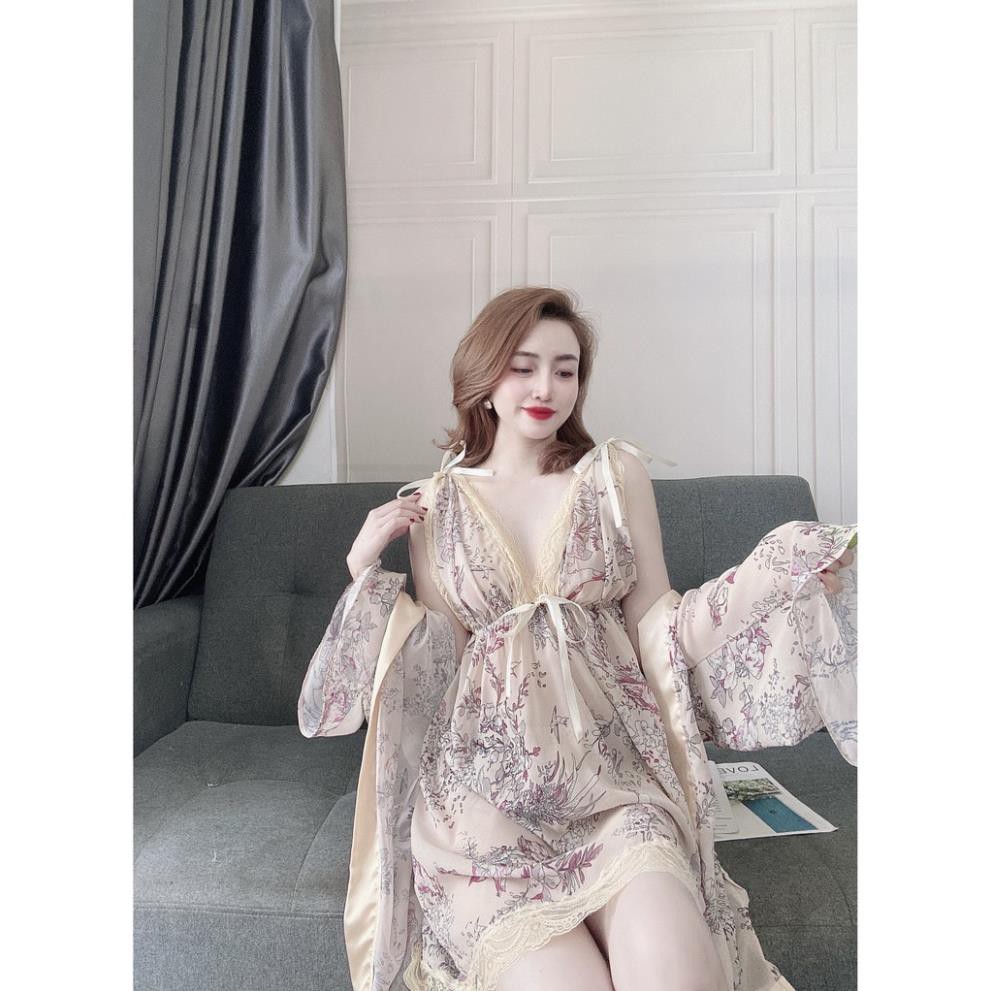 Váy Ngủ Xuyên Thấu Nữ, Set Đồ Ngủ Sexy 3 Món ( Váy Ngủ, Áo Choàng Kèm Quần ) , Đầm Ngủ Mặc Nhà Bigsize Chất Voan Tơ | BigBuy360 - bigbuy360.vn