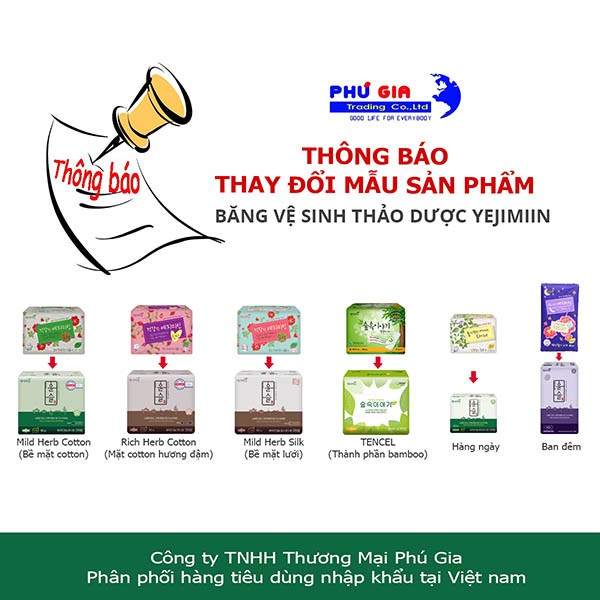 [che tên sp] Băng Vệ Sinh Thảo Dược Mặt Lưới Yejimiin Plus Silk Mild Size S & M (Gói 16 Miếng)