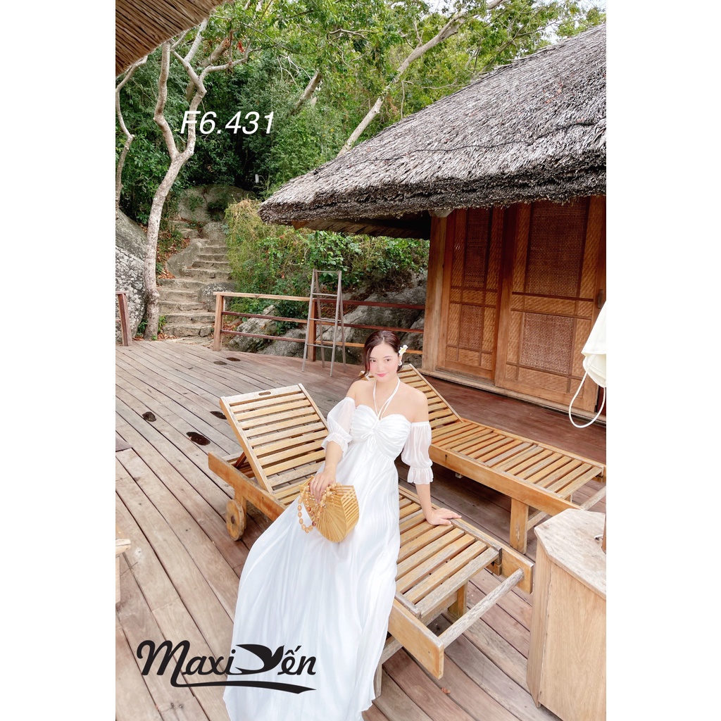 Đầm maxi trắng cúp ngực, váy rớt vai ống cúp maxi dài đi biển, đi chơi, đi tiệc F6.431 Maxi Yến