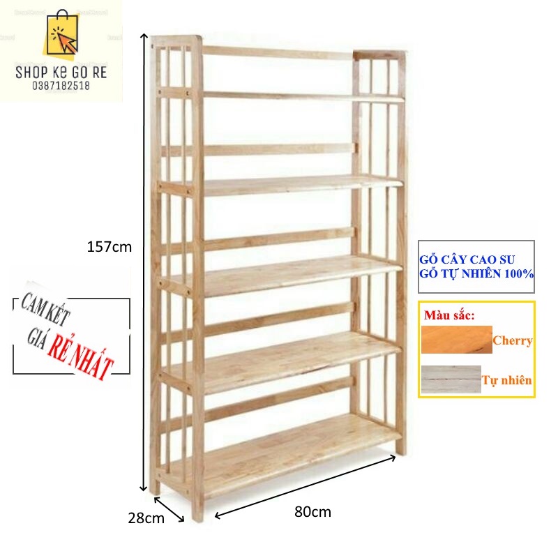 Kệ Sách Gỗ 5 Tầng Ngang 80cm