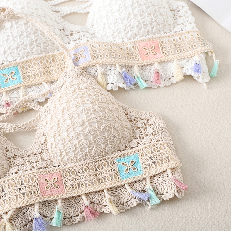 Áo Bikini Hai Dây Đan Móc Phối Tua Rua Màu Sắc Kẹo Ngọt Quyến Rũ Dành Cho Nữ