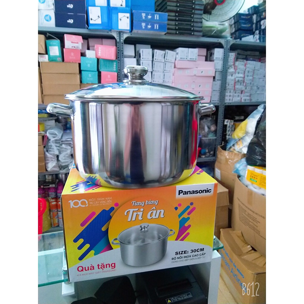 Nồi luộc gà inox vung kính cao cấp dùng được bếp điện và bếp từ