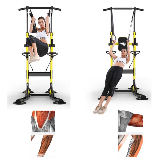 Bộ Xà Đơn Xà Kép Đa Năng EX30 Màu Vàng | Khung Tập Xà Có Chống Đẩy Và Dây Kéo Đàn Hồi