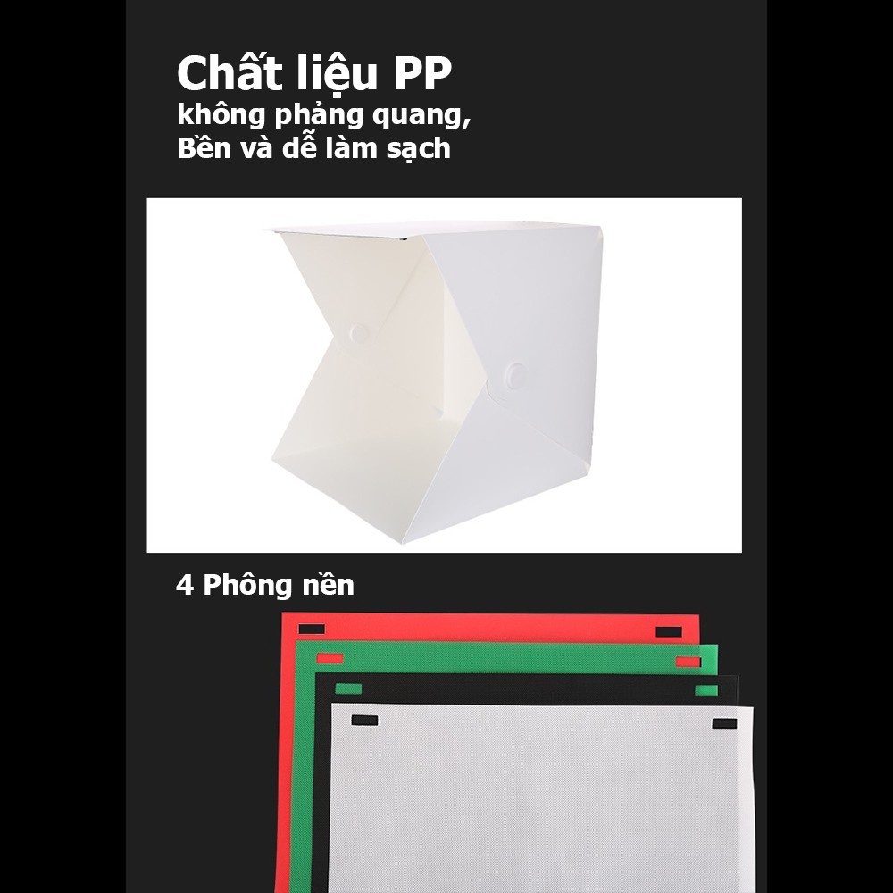 Khung, Phông, Background, Box, Hộp Chụp Hình Ảnh Sản Phẩm 40x40cm, Đèn Led Siêu Sáng, 4 Phông Nền Đa Dạng