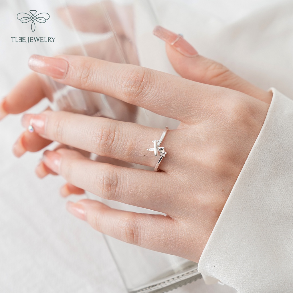 Nhẫn bạc nữ TLEE hình máy bay đính đá dáng hở cách điệu NCJ A0204
