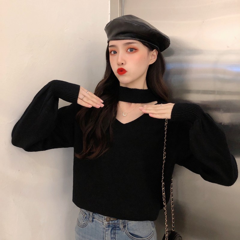 Áo len nữ cổ lọ form rộng, áo len dệt kim tay dài phong cách Hàn quốc thiết kế cổ chocker | BigBuy360 - bigbuy360.vn