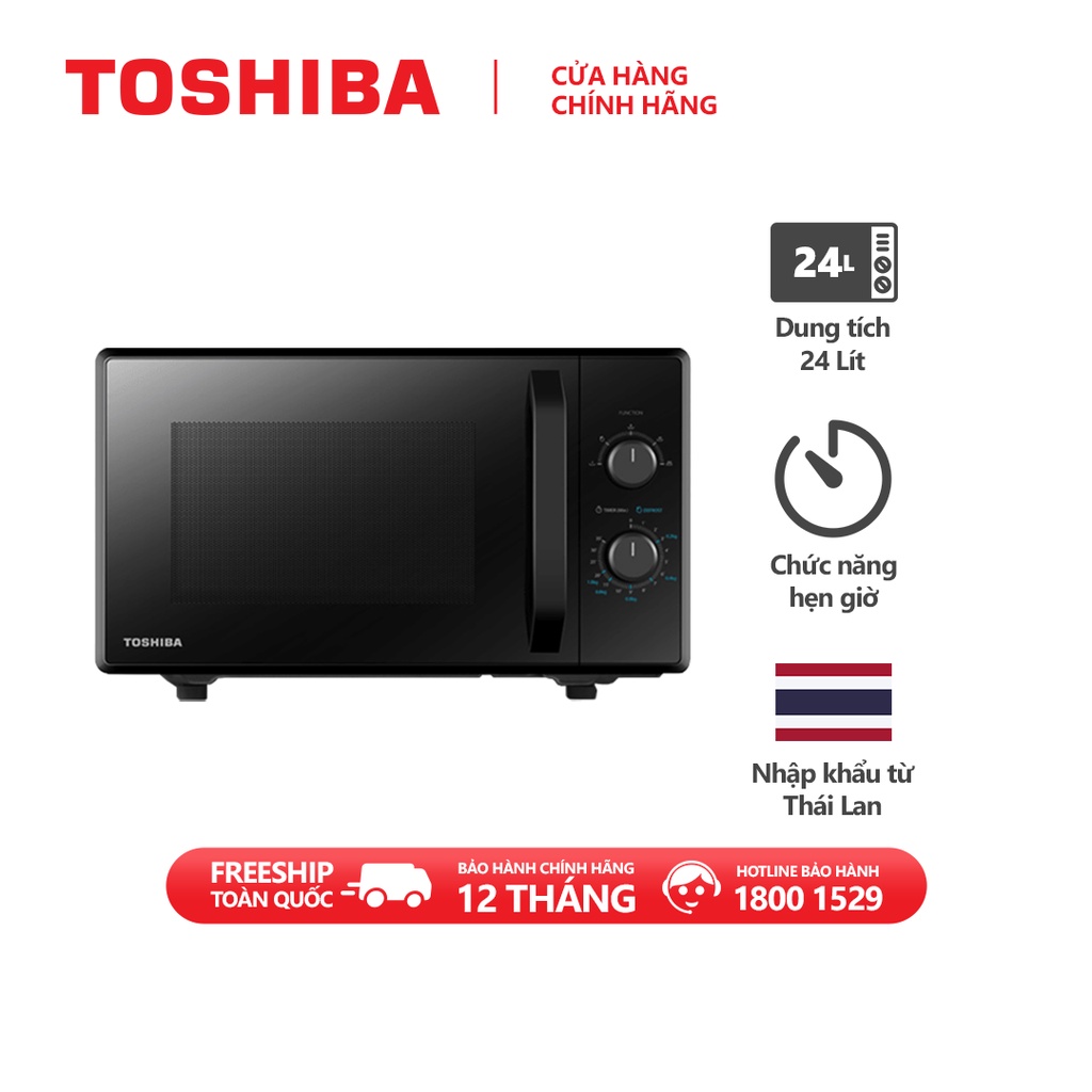 Lò vi sóng Toshiba MW2-MM24PC(BK)- 24L - Xuất xứ Thái Lan - Nấu, Hâm,Rã đông- Hàng chính hãng, bảo hành 12 tháng