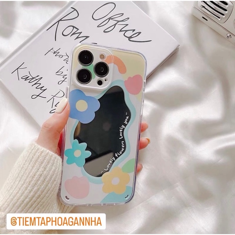 Ốp lưng iphone gương viền hoa lá tone màu mát mẻ