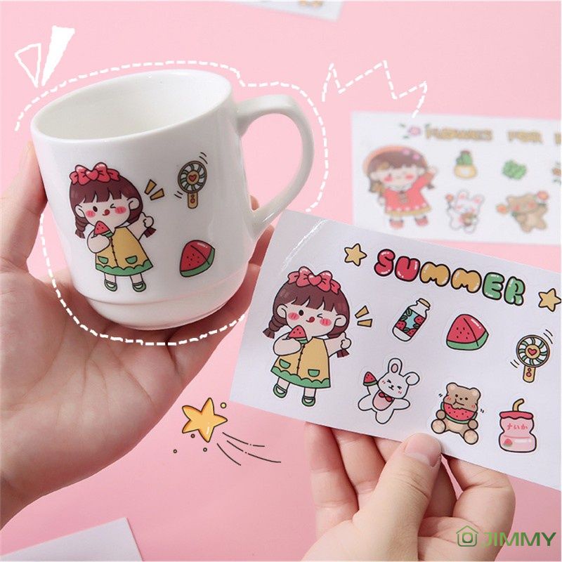 Dễ thương cốc nước nhãn dán phim hoạt hình phích nhãn dán chống thấm nước Ins gió PVC nhãn dán cốc nước tay máy tính xách tay tài khoản sinh viên Sticker