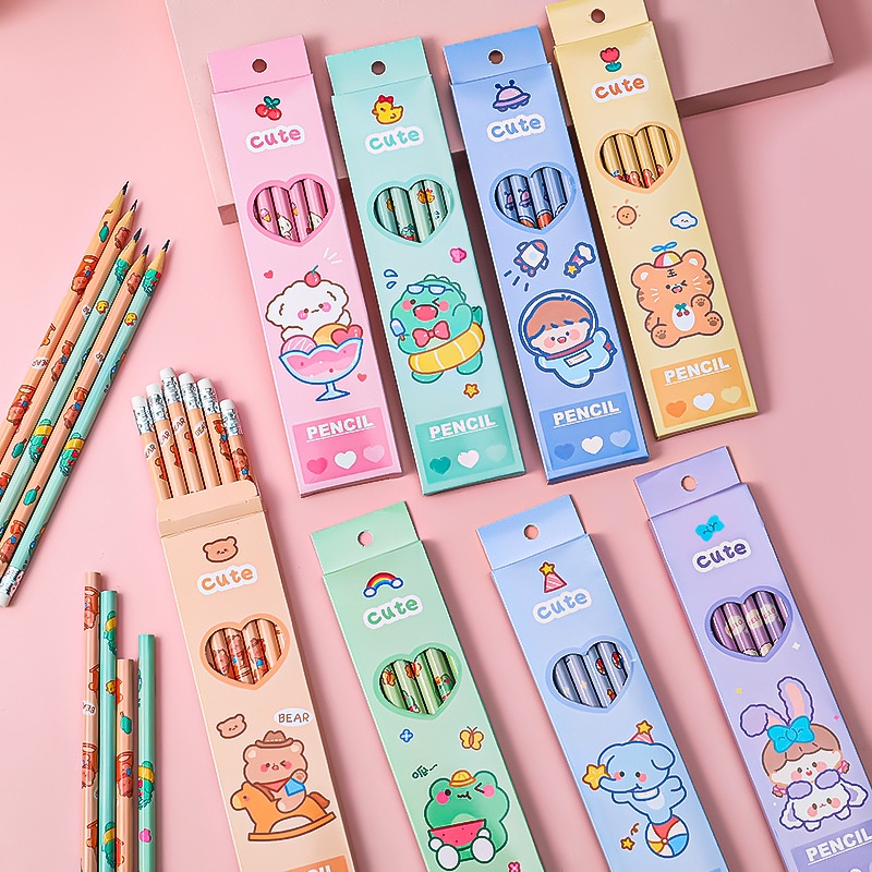 Bộ 6 bút chì HB &quot;pencil cute&quot; động vật, phi hành gia dễ thương - VPP Thỏ Hồng