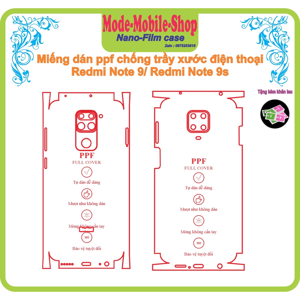 Miếng dán ppf chồng trầy điện thoại redmi note9/ redmi note 9s