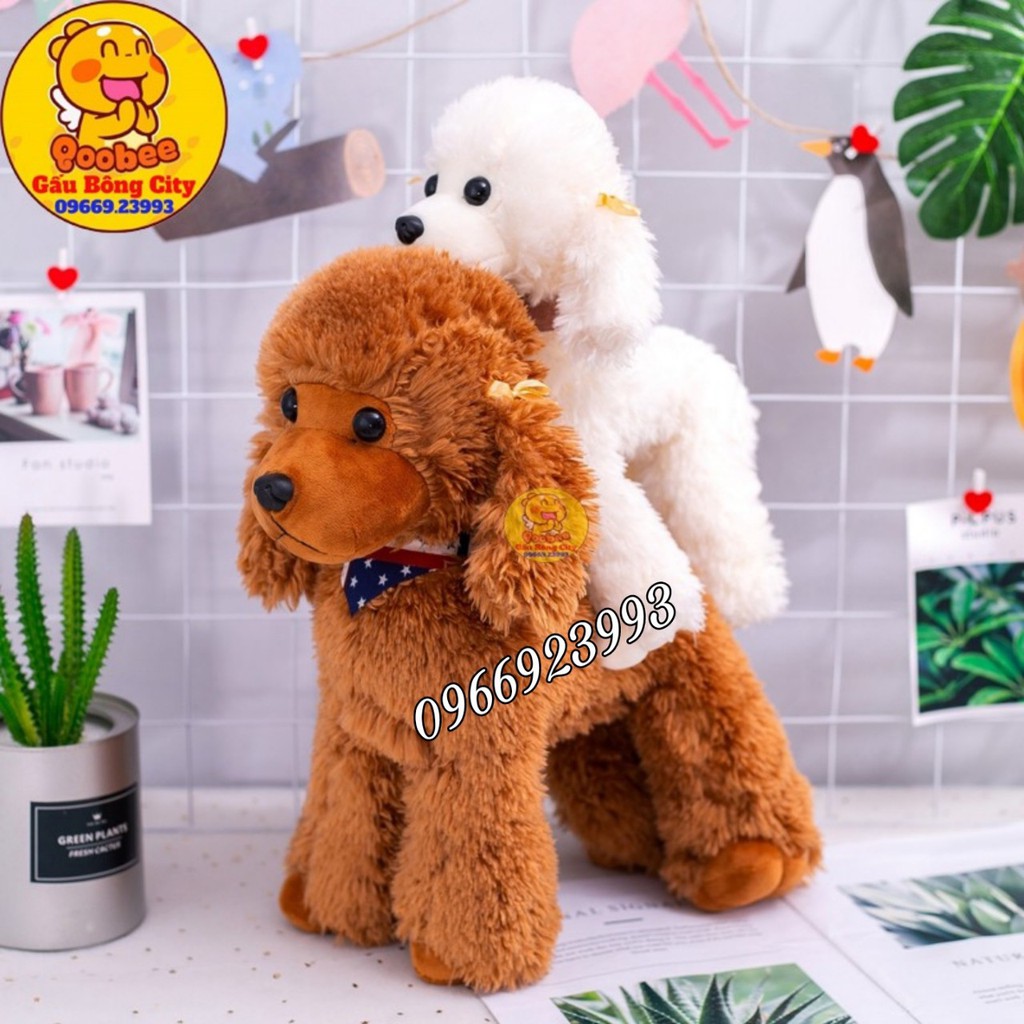 Gấu Bông Chó Poodle Lông Xù - Chó Cừu Đính Nơ Hoa Đeo Khăn