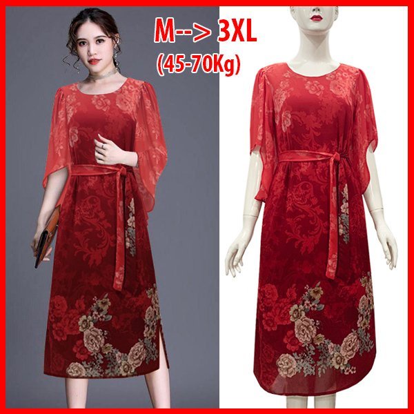 Thời Trang Trung Niên - Đầm Dự Tiệc Dành Cho Mẹ U50-60 Dáng Dài Voan In Hoa Bigsize 3269 3265 3285 3205 3348