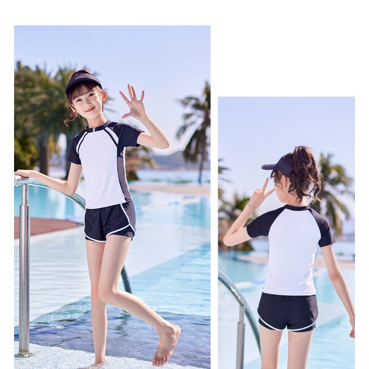 Đồ bơi cho bé gái, học sinh, thiếu niên hai mảnh thể thao phong cách Hàn Quốc