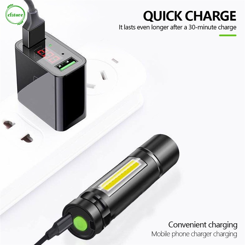 Đèn pin LED mini sạc USB 3 chế độ tiện dụng