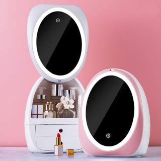 Hộp Đựng Mỹ Phẩm Để Bàn Có Gương Và Đèn LED Chống Bụi Mang Đi Tiện Dụng