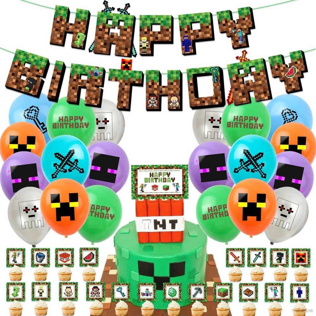 Set 47 Que Cắm Trang Trí Bánh Kem Sinh Nhật Chủ Đề Trò Chơi Minecraft GP41