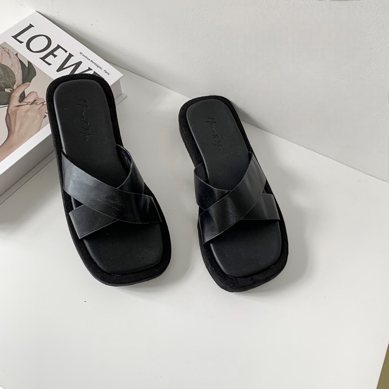 Sorami.Shoes | Dép nữ quai da chéo, dép bánh mì đế 4cm