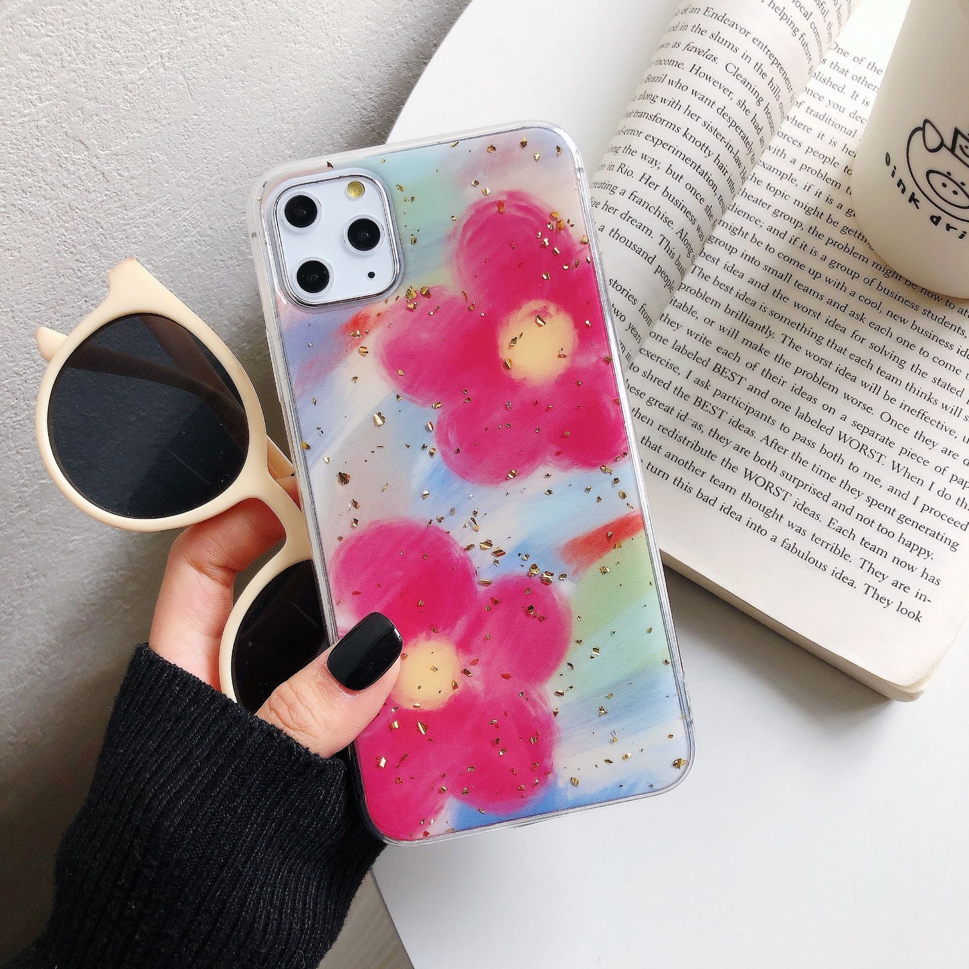 iphone case Gold foil watercolor flower for 11 / 12 promax Apple XS / XR case iPhone 8plus / 7p women