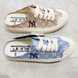 Giày sục nữ mlb mule monogram xanh denim nâu slip on | piupiu authentic