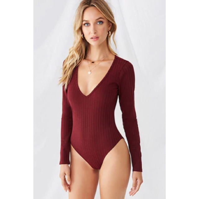 Bodysuit tay dài cổ tim