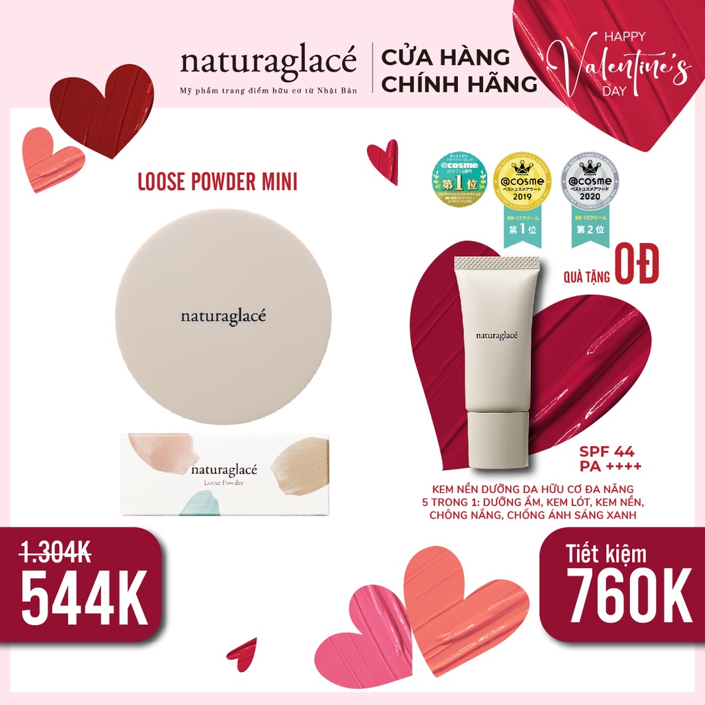 Phấn phủ hữu cơ dạng bột naturaglacé Loose Powder mini size (01 - Màu da sáng) kiềm dầu, chống nắng SPF40 PA+++, 3.5gr